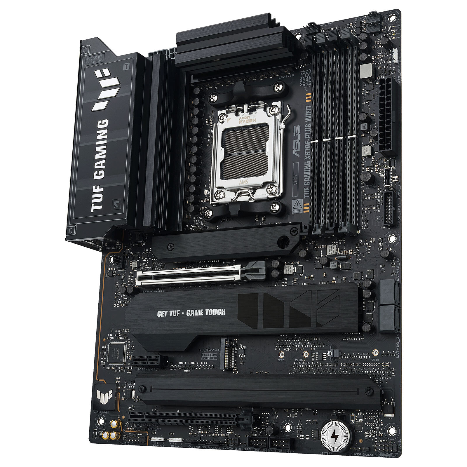Asus TUF GAMING X870E-PLUS WIFI7 | Processor family AMD | Processor socket AM5 | DDR5 | Supported hard disk drive interfaces SATA, M.2 | Number of SATA connectors 4