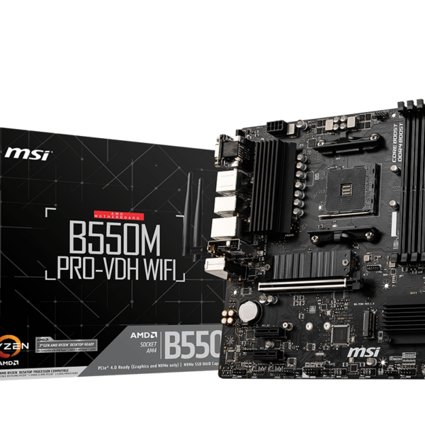 MSI | B550M PRO-VDH WIFI | Processor family AMD | Processor socket AM4 | DDR4 | Memory slots 4 | Chipset AMD B | Micro ATX
