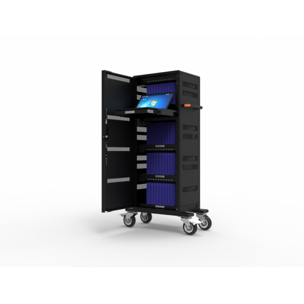 PORT CONNECT | Charging Cabinet 40 tablets + 1 Notebook | For notebook up to 17’’; Protection against overvoltage; Smart charge; 3 points lock; Ergonomic side bar; Charge progress indicator; Integrated UV lamp destroys viruses and bacteria; Omnidirectional wheels with brakes; Silent cooling ventilator; Securing anchor point for cable or chain