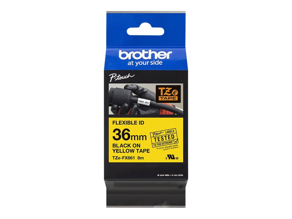 Brother | TZe-FX661 Flexible ID Laminated Tape | Black on Yellow | TZe | 8 m | 3.6 cm - Image 4