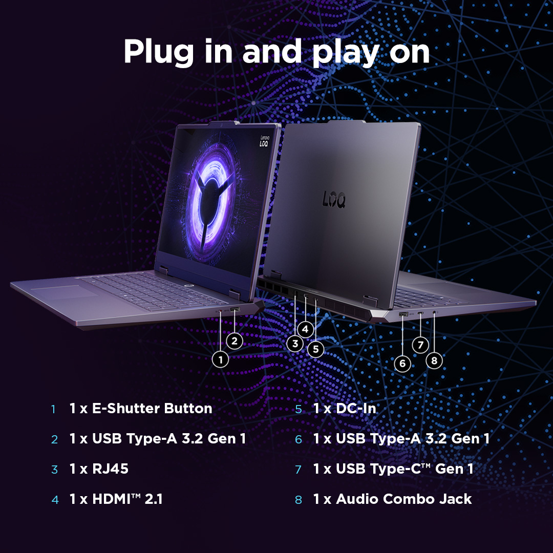 Lenovo LOQ Essential 15IRX11 | Luna Grey | 15.6 " | IPS | FHD | 1920 x 1080 pixels | Anti-glare | Intel Core i5 | i5-13450HX | 16 GB | SO-DIMM DDR5 | Solid-state drive capacity 512 GB | NVIDIA GeForce RTX 5050 | GDDR7 | 8 GB | Windows 11 Home | 802.11ax | Bluetooth version 5.2 | Keyboard language Nordic | Keyboard backlit | Warranty 24 month(s) | Battery warranty 12 month(s) - Image 47