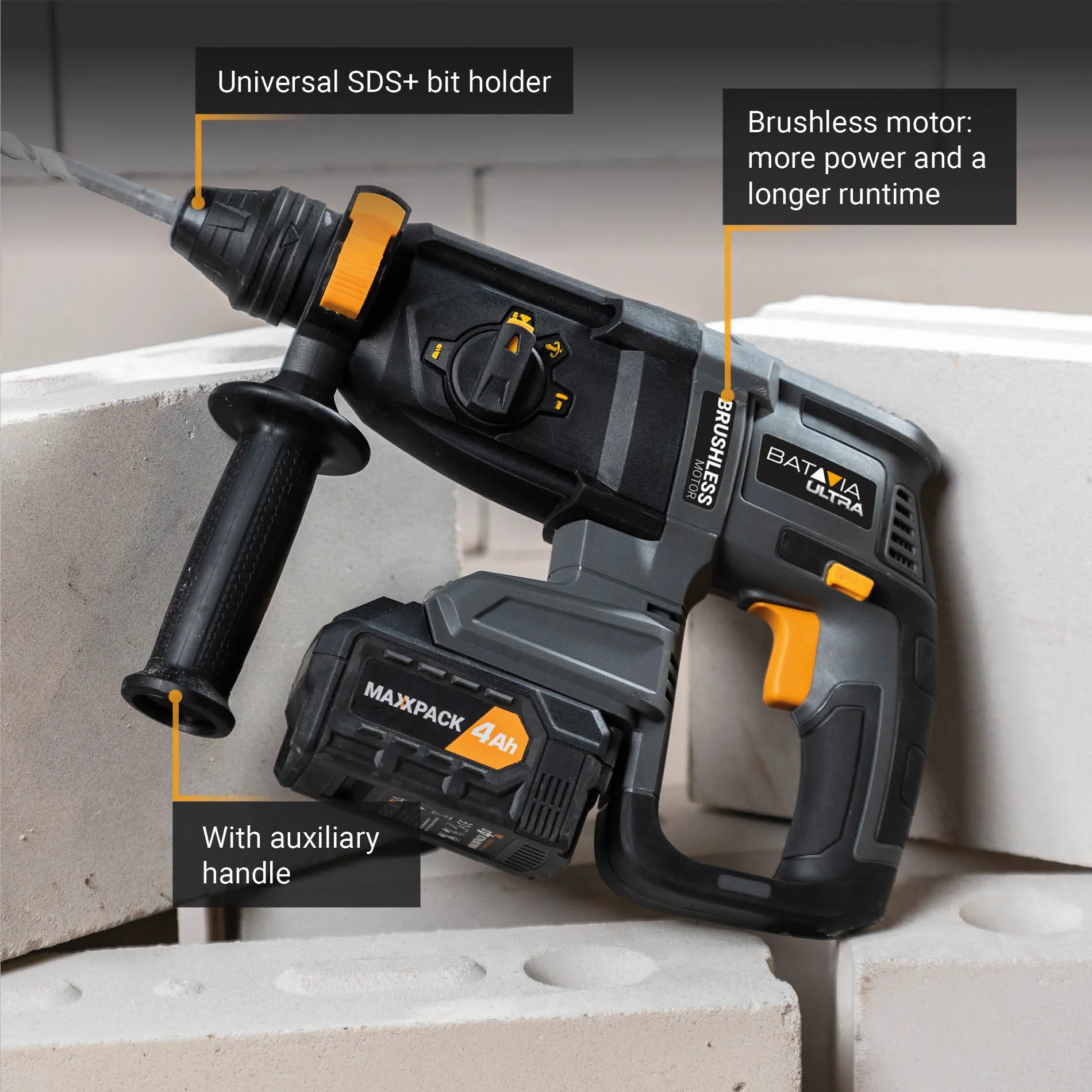 Batavia B.V. 18V Cordless Brushless Rotary Hammer SDS+, Without Battery and Charger in BMC - Image 8