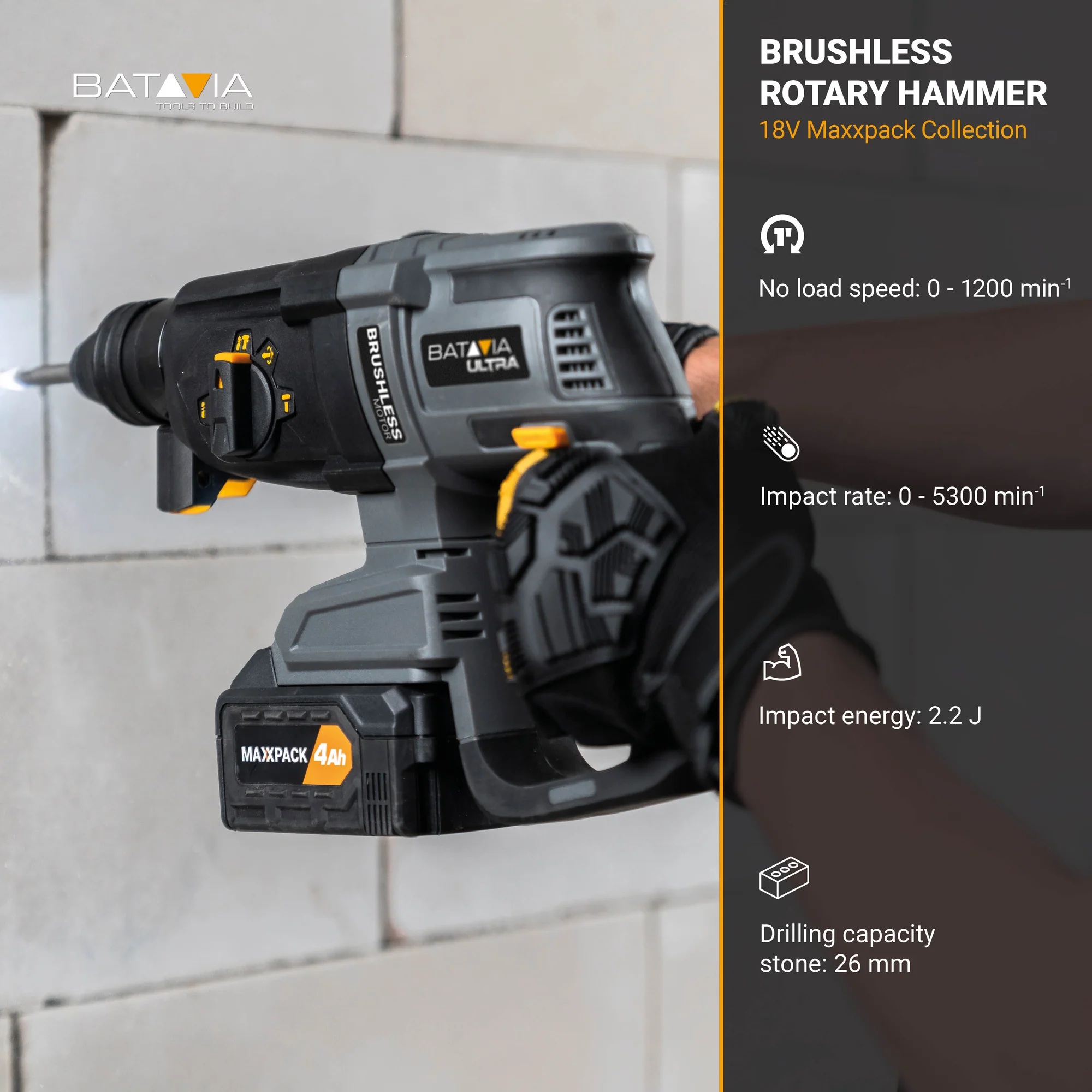 Batavia B.V. 18V Cordless Brushless Rotary Hammer SDS+, Without Battery and Charger in BMC - Image 10