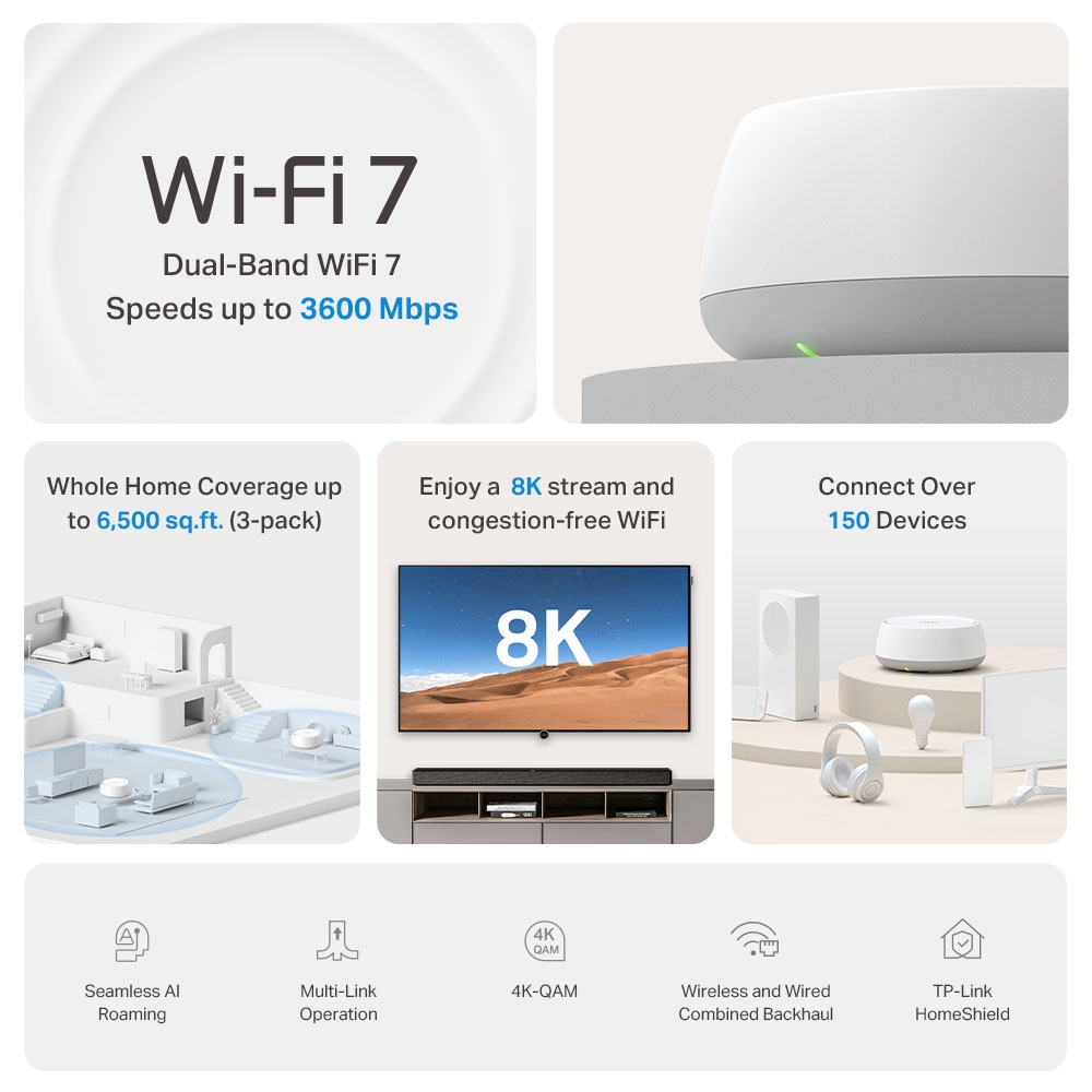 TP-LINK BE3600 Whole Home Mesh WiFi 7 System (2-pack) | Deco BE22 | 802.11ax | Ethernet LAN (RJ-45) ports 2 | Mesh Support Yes | MU-MiMO No | No mobile broadband - Image 3