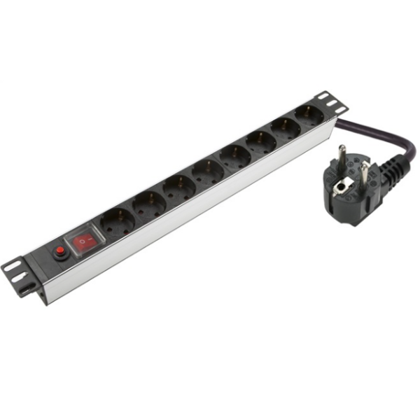 1U, 19″, 8x Schuko Aluminium PDU Power Panel | PDU08SASO