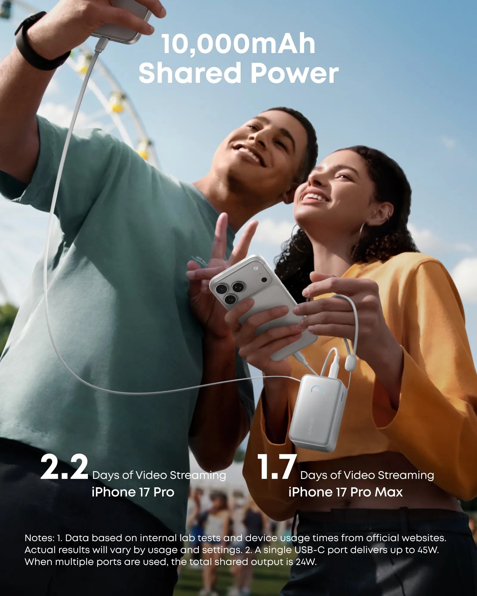 Anker Nano Power Bank 45W with Built-In Retractable USB-C Cable | A1638H21 | 10000 mAh | White - Image 3