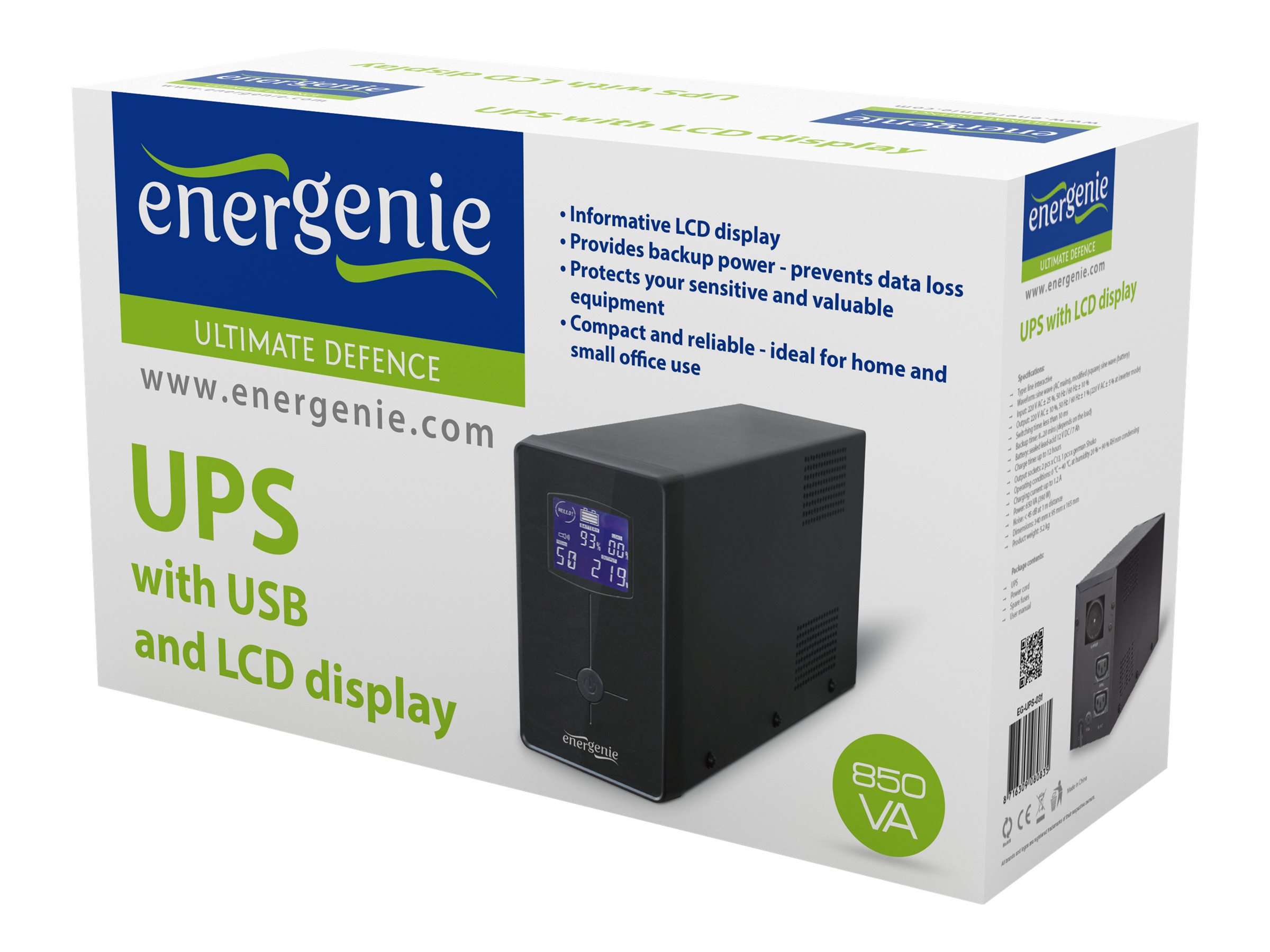 EnerGenie | UPS with USB and LCD display, Black | 850 VA | 220 V - Image 10
