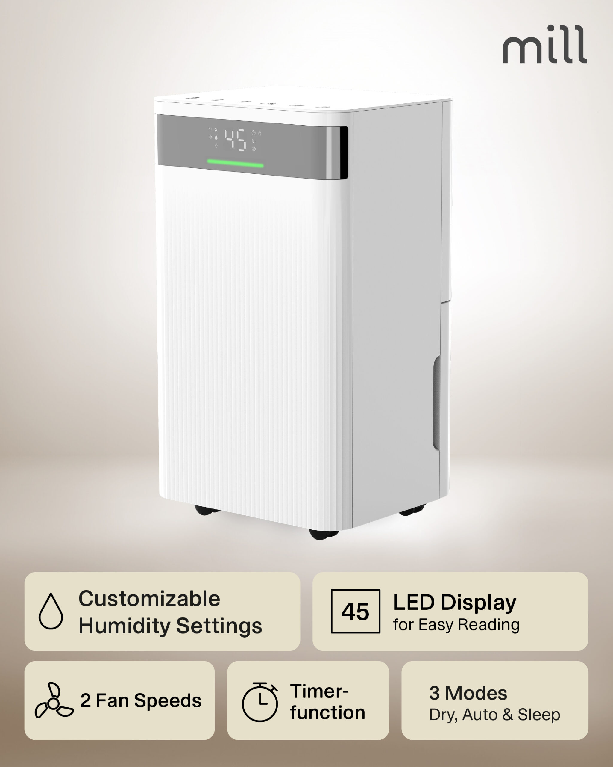 Mill Dehumidifier | MDH12 | Power 200 W | Suitable for rooms up to 8-15 m² | Water tank capacity 2 L | White - Image 7