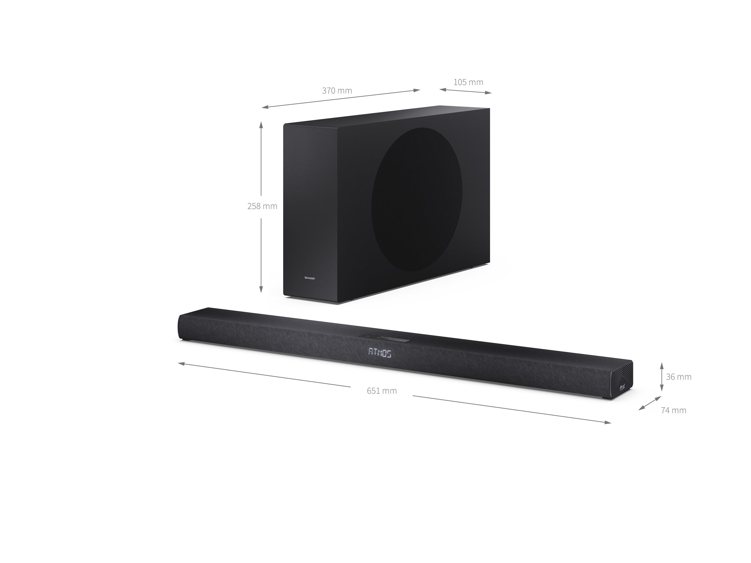 Sharp 2.1ch Ultra-slim Dolby Atmos/DTS Virtual: X Soundbar with Wireless Subwoofer | HT-SBW320 | 360 W | Bluetooth | Black | Wireless connection - Image 5