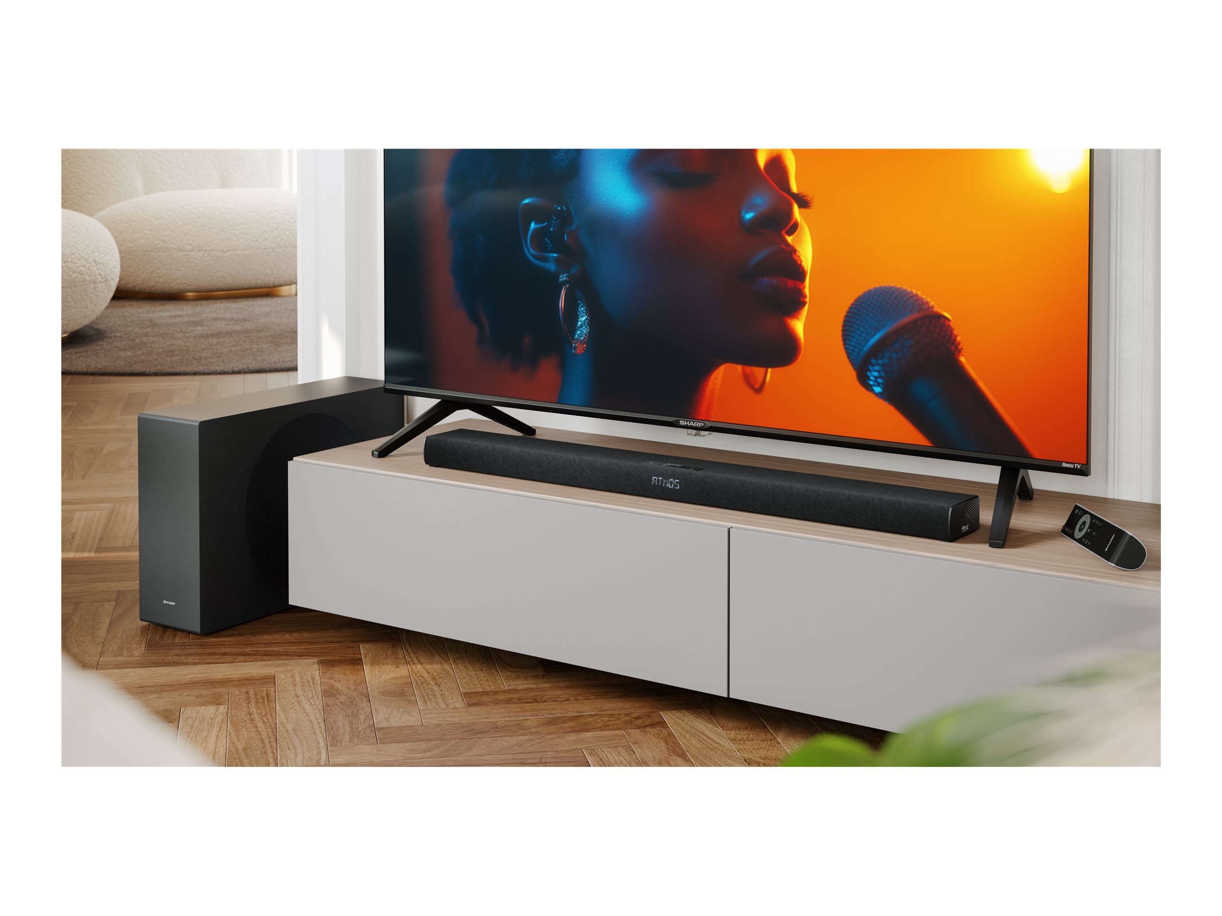Sharp 2.1ch Ultra-slim Dolby Atmos/DTS Virtual: X Soundbar with Wireless Subwoofer | HT-SBW320 | 360 W | Bluetooth | Black | Wireless connection - Image 17