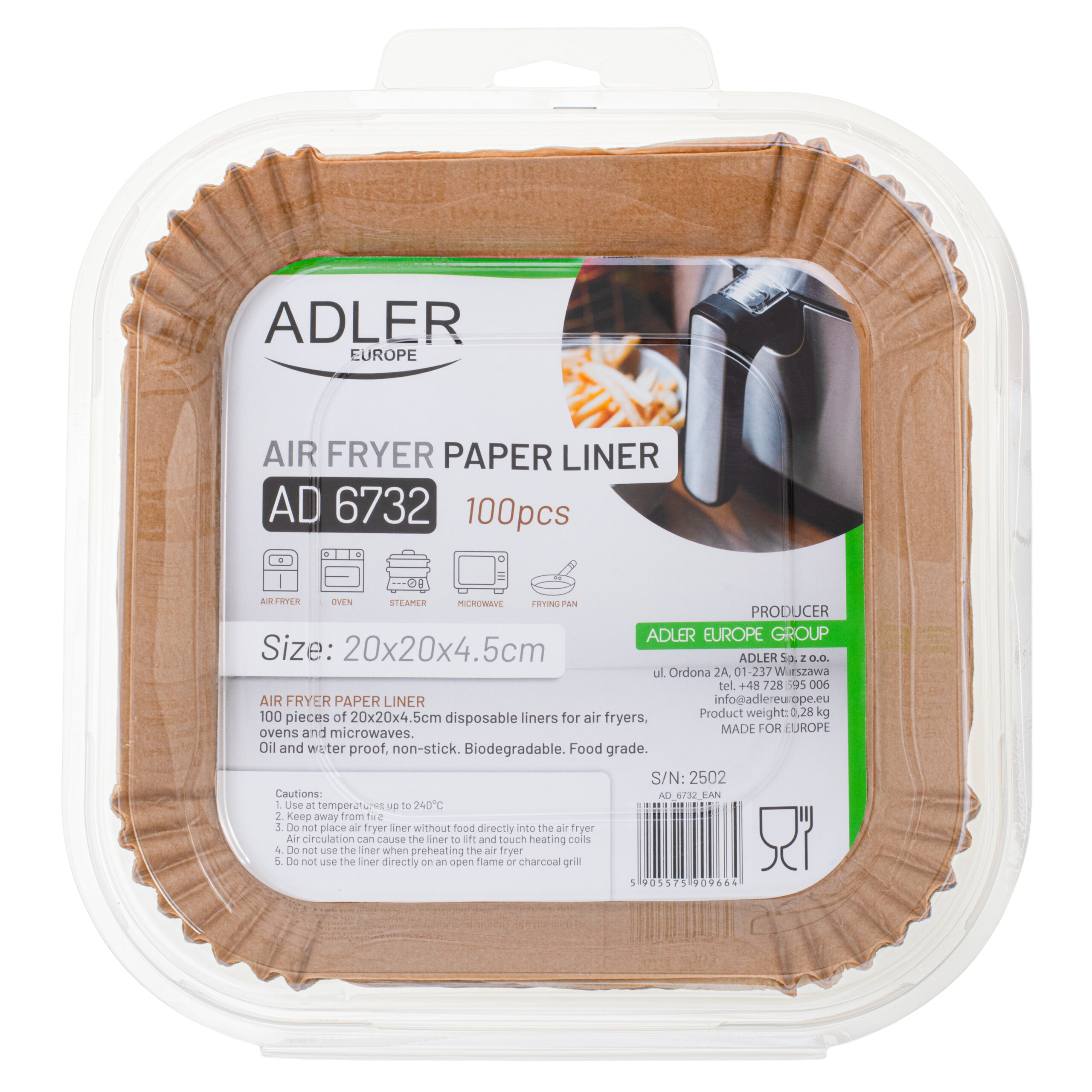 Adler Paper Liners for Air Fryer | AD 6732 | 100 | Dimensions (W x L) 20 x 20 x 4.5 cm - Image 9