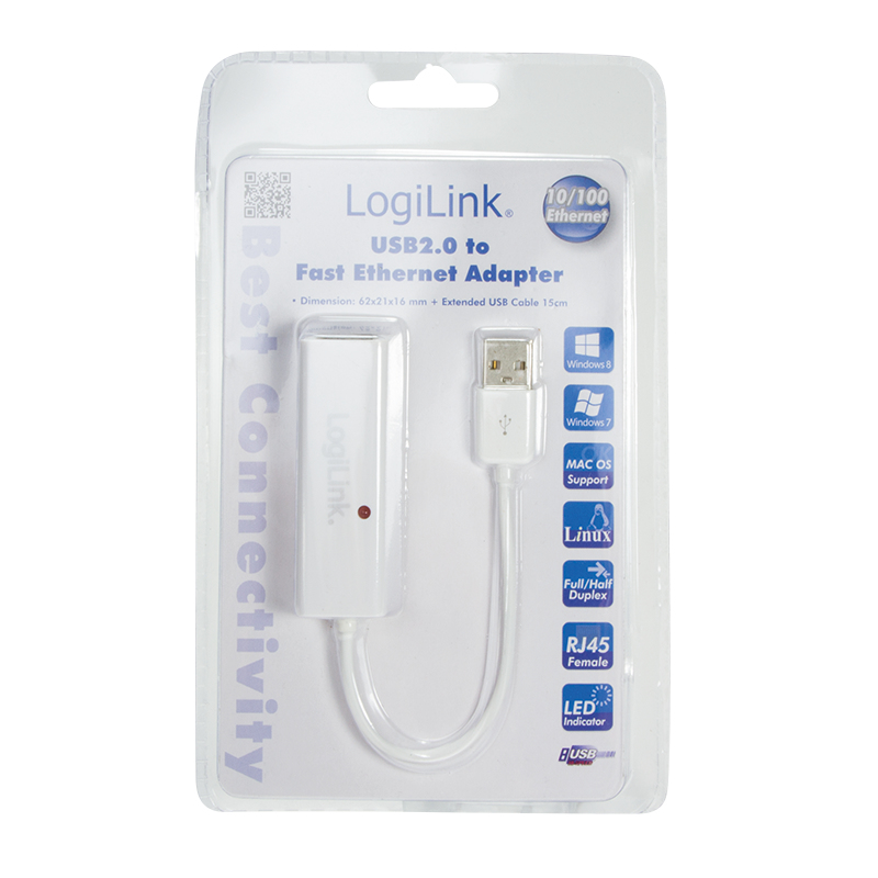 Logilink | Fast Ethernet USB 2.0 to RJ45 Adapter: | 0.115 m | White | USB-A to RJ45 - Image 2