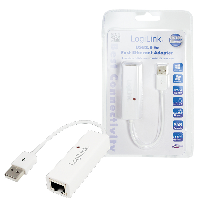 Logilink | Fast Ethernet USB 2.0 to RJ45 Adapter: | 0.115 m | White | USB-A to RJ45 - Image 4