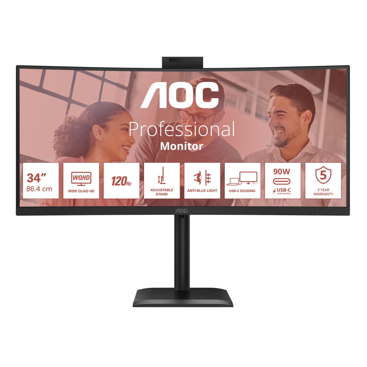 AOC | CU34E4CW | 34 " | VA | UWQHD | 120 Hz | 4 ms | 3440 x 1440 pixels | 350 cd/m² | HDMI ports quantity 2 | Black