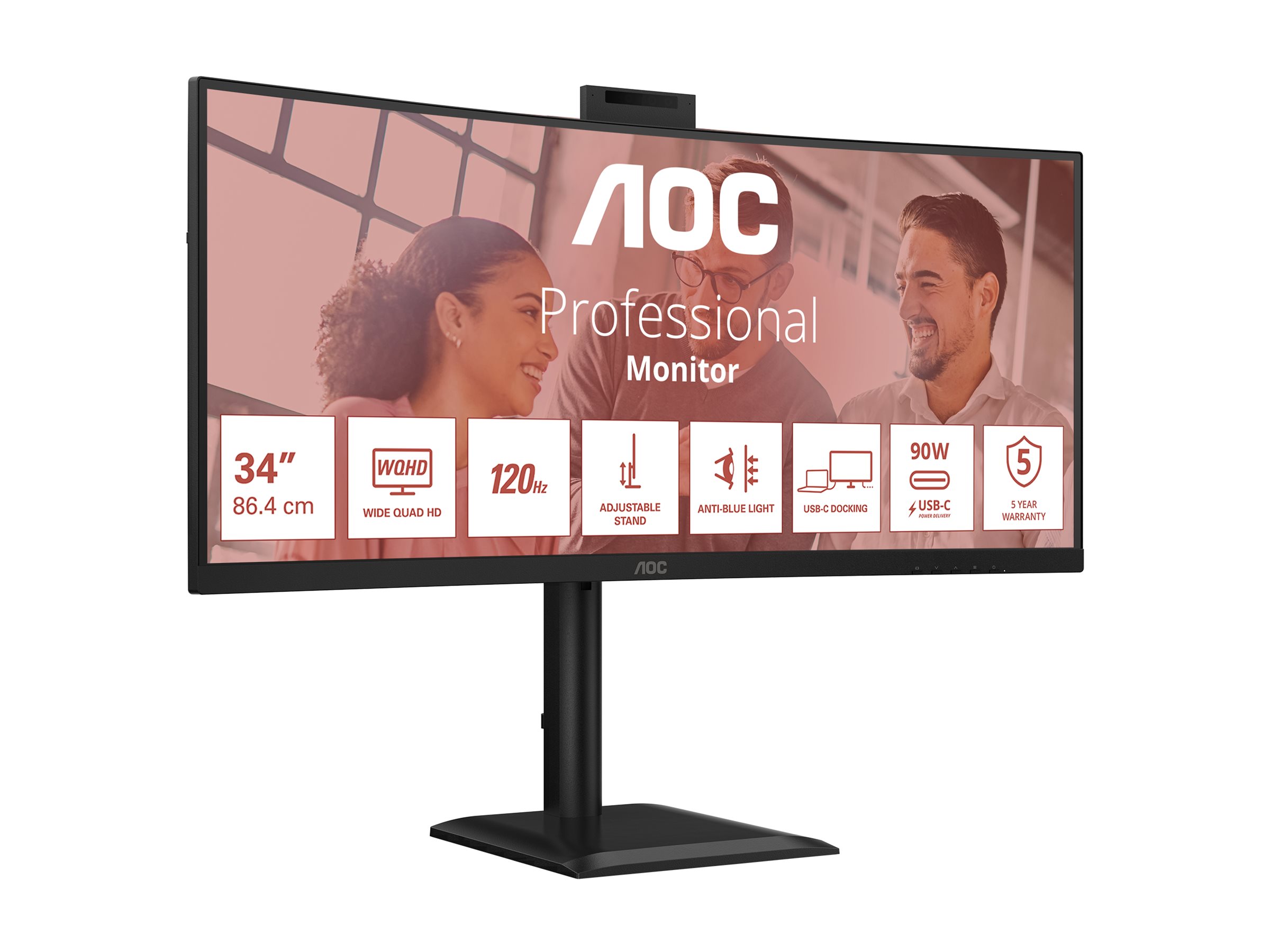 AOC | CU34E4CW | 34 " | VA | UWQHD | 120 Hz | 4 ms | 3440 x 1440 pixels | 350 cd/m² | HDMI ports quantity 2 | Black - Image 4