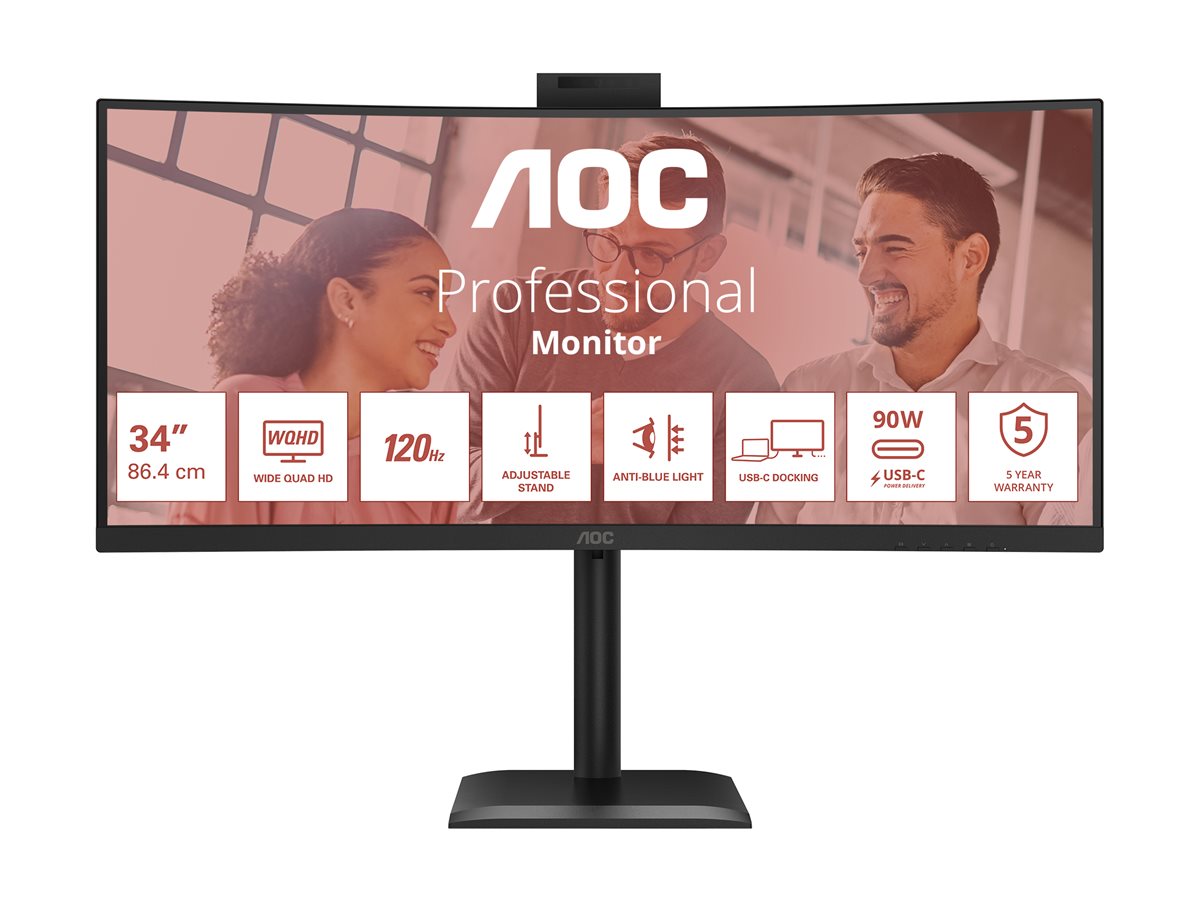 AOC | CU34E4CW | 34 " | VA | UWQHD | 120 Hz | 4 ms | 3440 x 1440 pixels | 350 cd/m² | HDMI ports quantity 2 | Black - Image 6