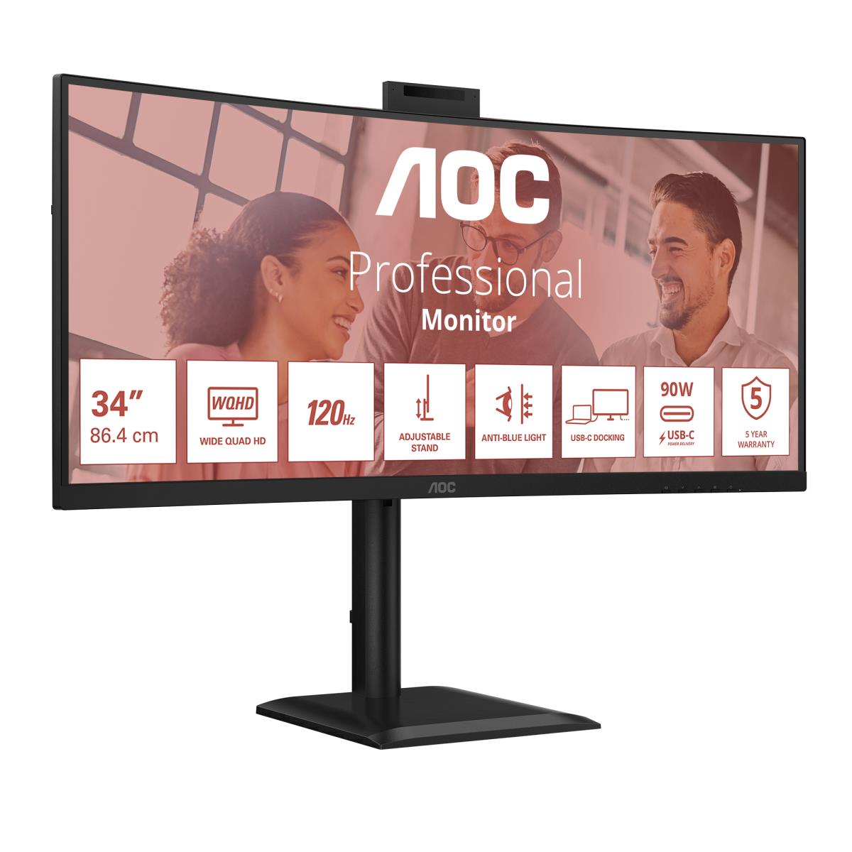 AOC | CU34E4CW | 34 " | VA | UWQHD | 120 Hz | 4 ms | 3440 x 1440 pixels | 350 cd/m² | HDMI ports quantity 2 | Black - Image 23