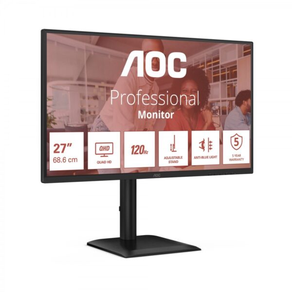 AOC | Q27E4CV | 27 " | IPS | QHD | 16:9 | 120 Hz | 4 ms | 2560 x 1440 pixels | 350 cd/m² | HDMI ports quantity 1 | Black