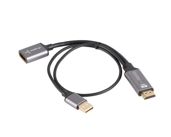 Lanberg HDMI (M) to Displayport (F) Adapter 4K on cable 20cm, Silver | AD-HD-DP-02