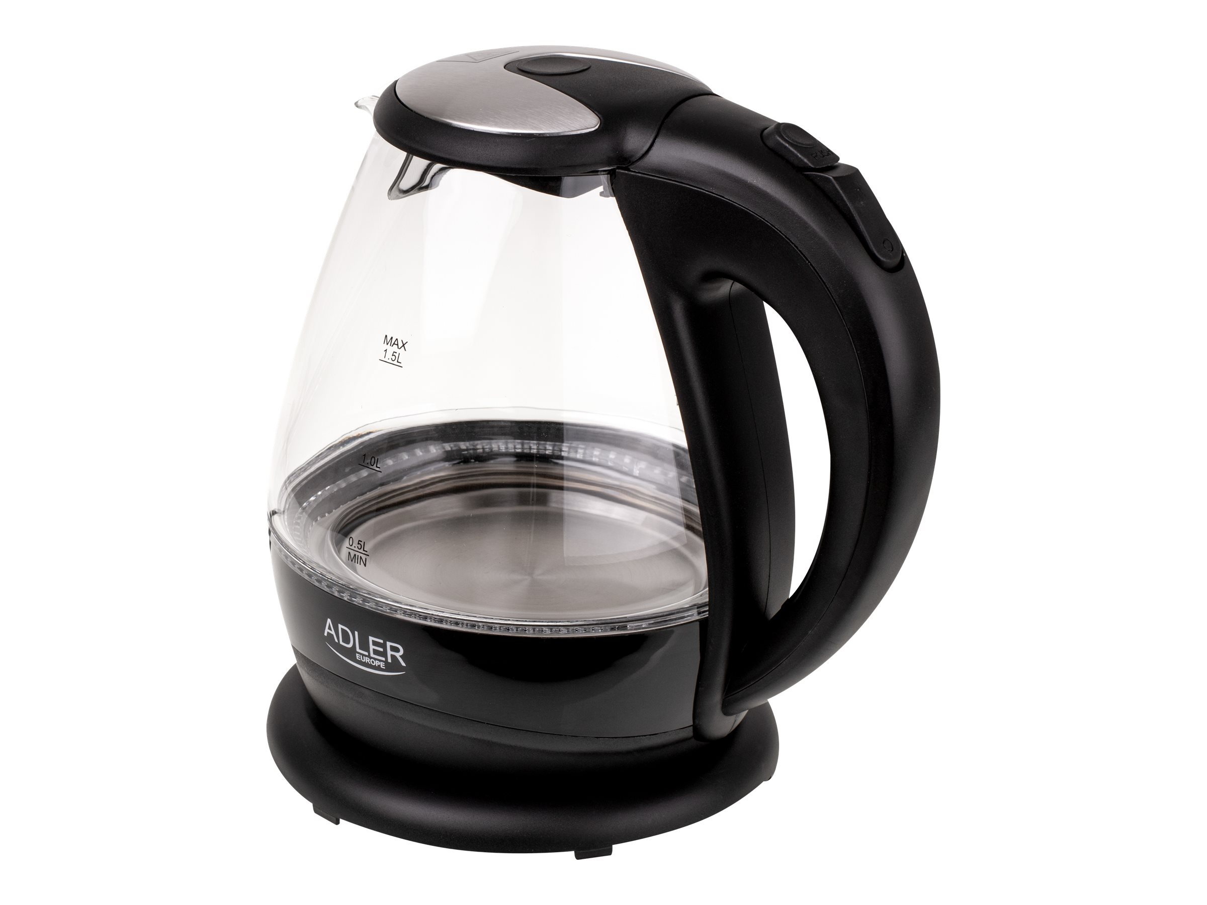 Kettle | Adler | Kettle | AD 1224 | Standard | 2000 W | 1.5 L | Glass | 360° rotational base | Black - Image 2