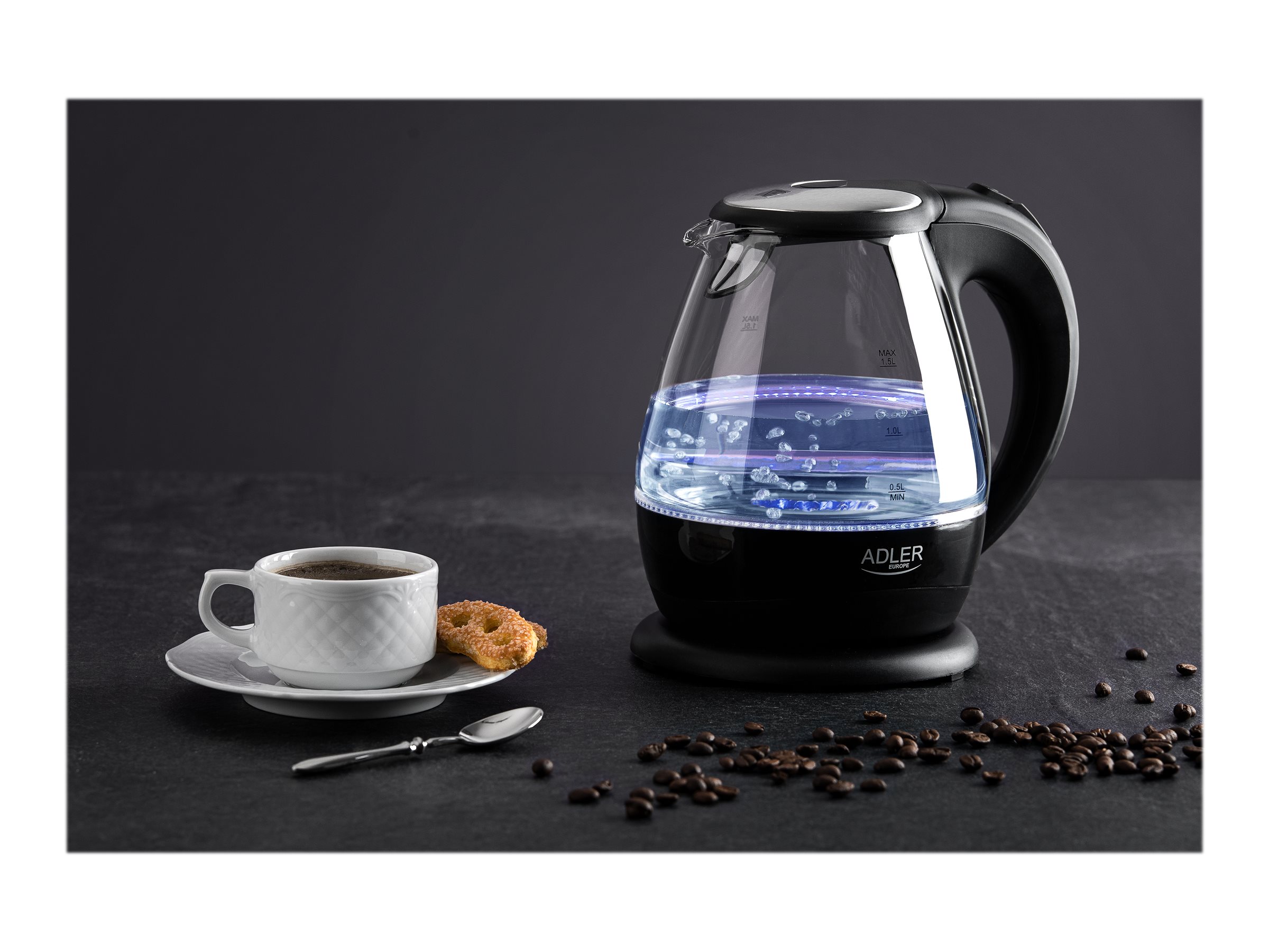 Kettle | Adler | Kettle | AD 1224 | Standard | 2000 W | 1.5 L | Glass | 360° rotational base | Black - Image 10