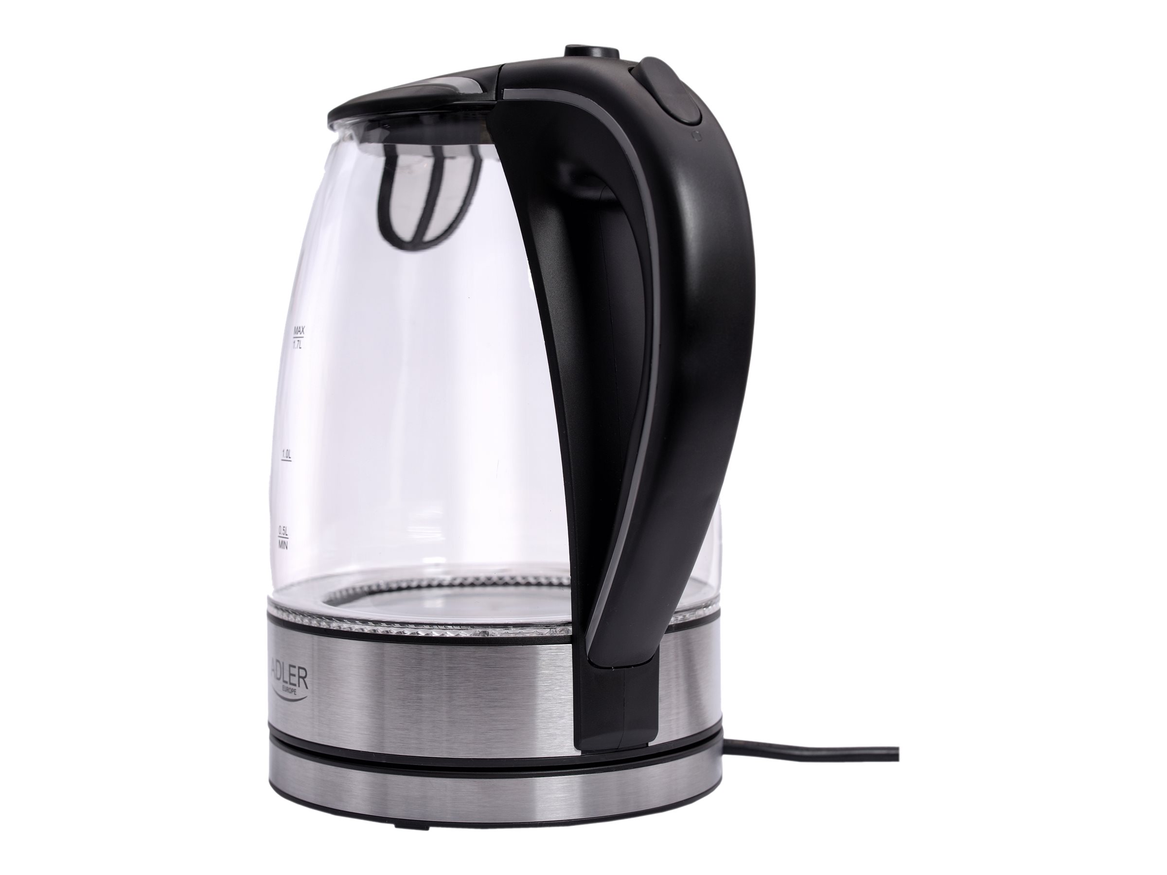 Adler | Kettle | AD 1225 | Standard | 2000 W | 1.7 L | Glass | 360° rotational base | Transparent/Stainless steel - Image 3