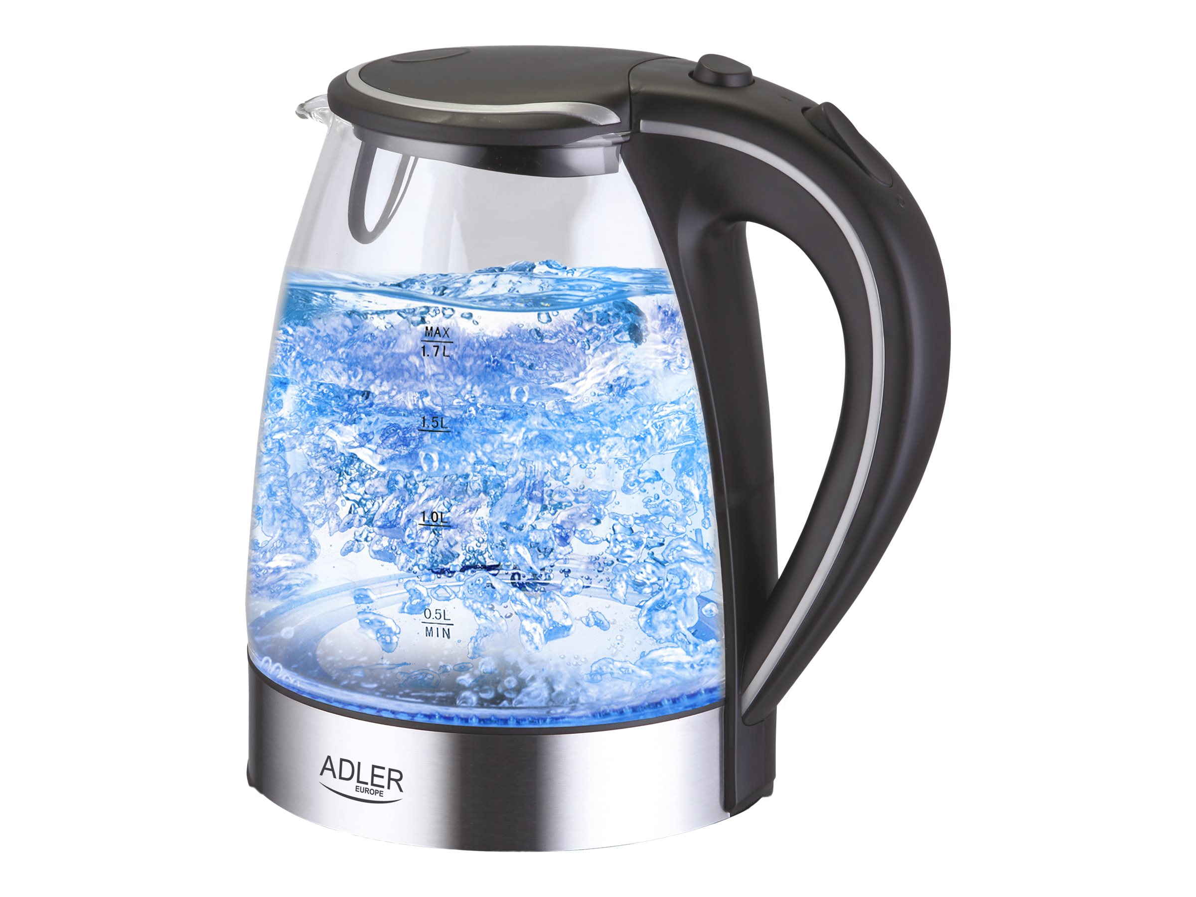 Adler | Kettle | AD 1225 | Standard | 2000 W | 1.7 L | Glass | 360° rotational base | Transparent/Stainless steel - Image 4