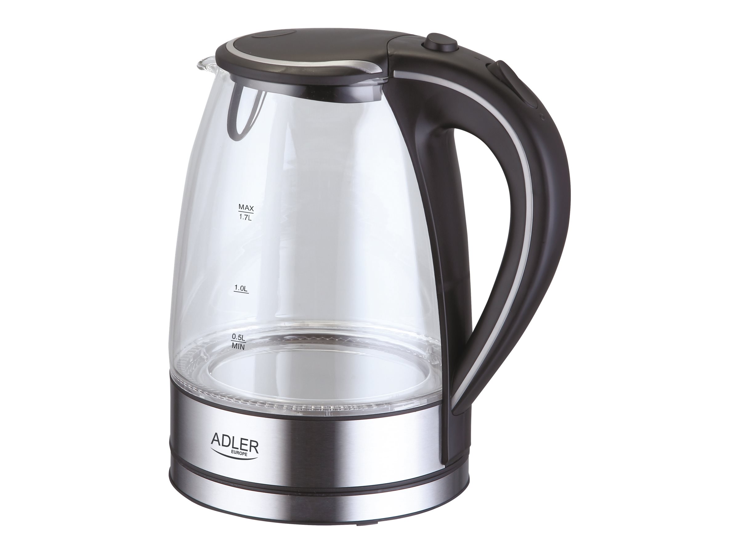 Adler | Kettle | AD 1225 | Standard | 2000 W | 1.7 L | Glass | 360° rotational base | Transparent/Stainless steel - Image 5