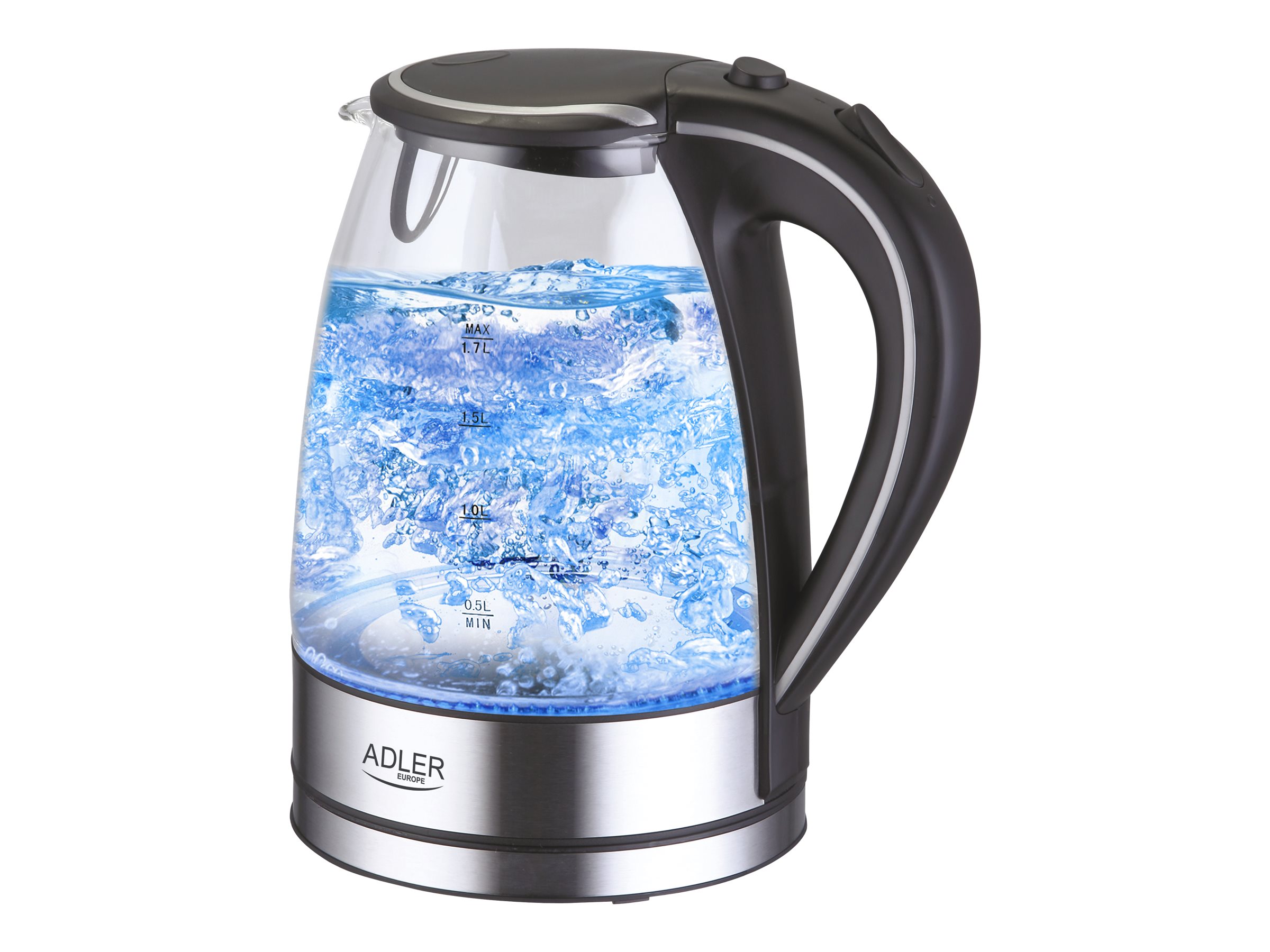 Adler | Kettle | AD 1225 | Standard | 2000 W | 1.7 L | Glass | 360° rotational base | Transparent/Stainless steel - Image 6