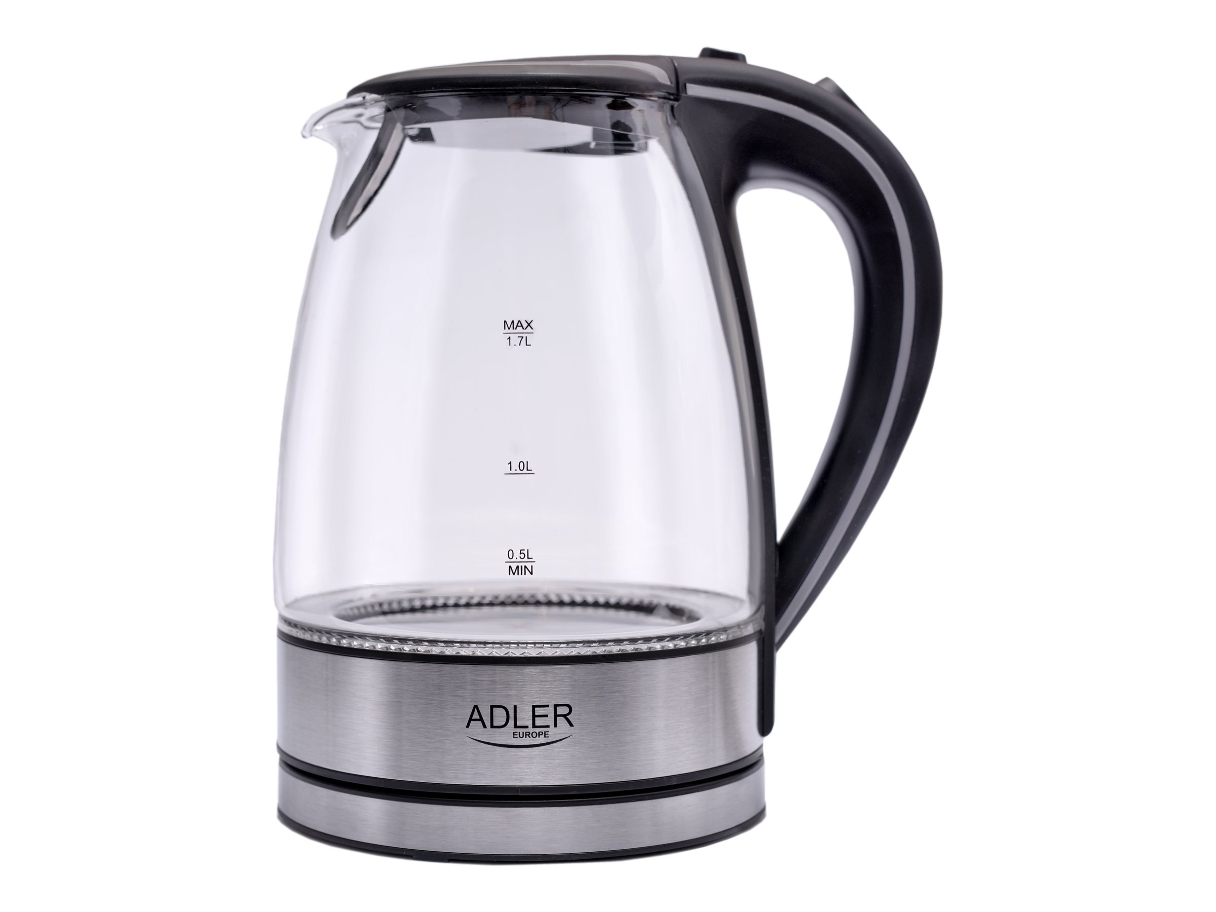 Adler | Kettle | AD 1225 | Standard | 2000 W | 1.7 L | Glass | 360° rotational base | Transparent/Stainless steel - Image 9