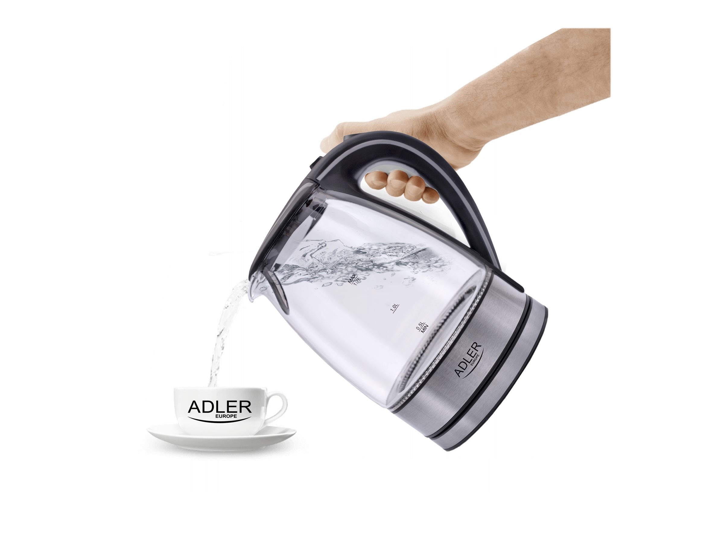 Adler | Kettle | AD 1225 | Standard | 2000 W | 1.7 L | Glass | 360° rotational base | Transparent/Stainless steel - Image 14