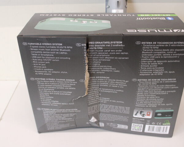 Muse Turntable Stereo System | MT-201WG | Turntable Stereo System | USB port | DAMAGED PACKAGING, DAMAGED MUSIC BOX, BROKEN HINGE | AUX in