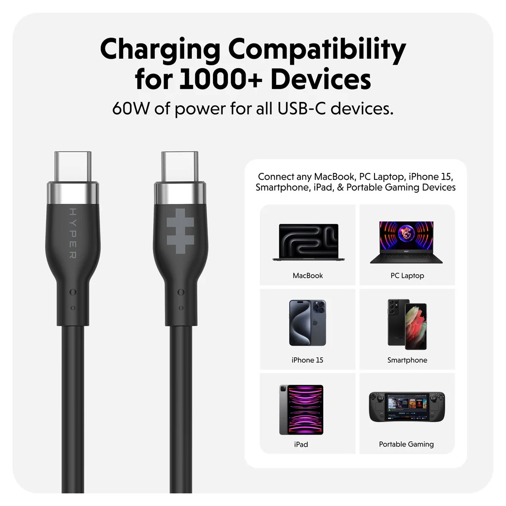 Hyper HyperJuice USB-C Silicone Charging Cable | HJ4011BKGL - Image 3