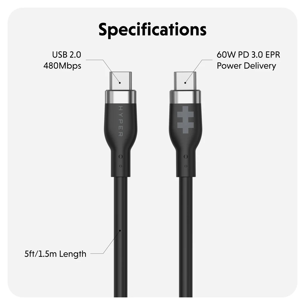 Hyper HyperJuice USB-C Silicone Charging Cable | HJ4011BKGL - Image 6