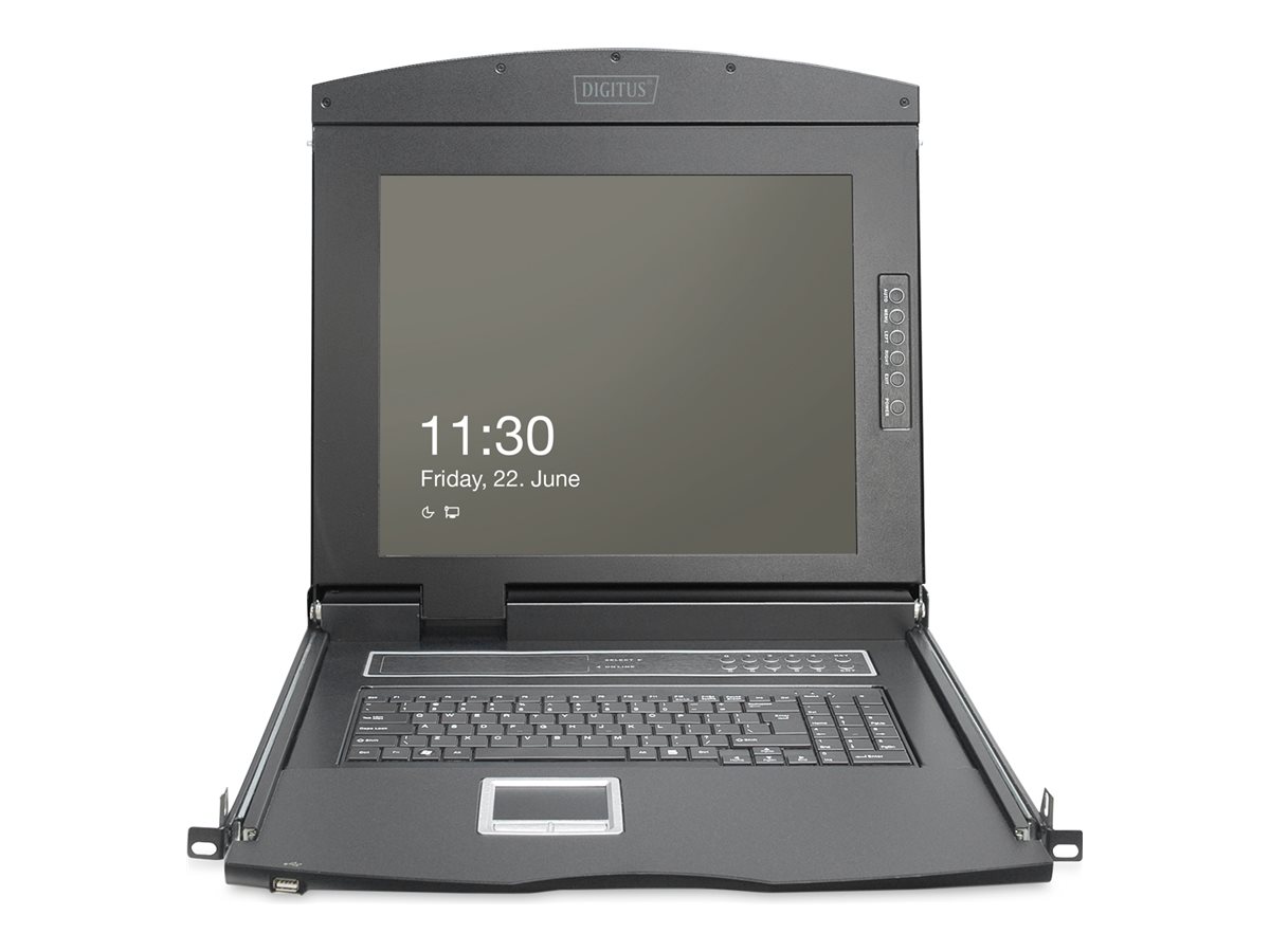 DIGITUS Modular HD LCD KVM console with 19" TFT, 16-port VGA KVM connection, touchpad, US keyboard layout | Digitus