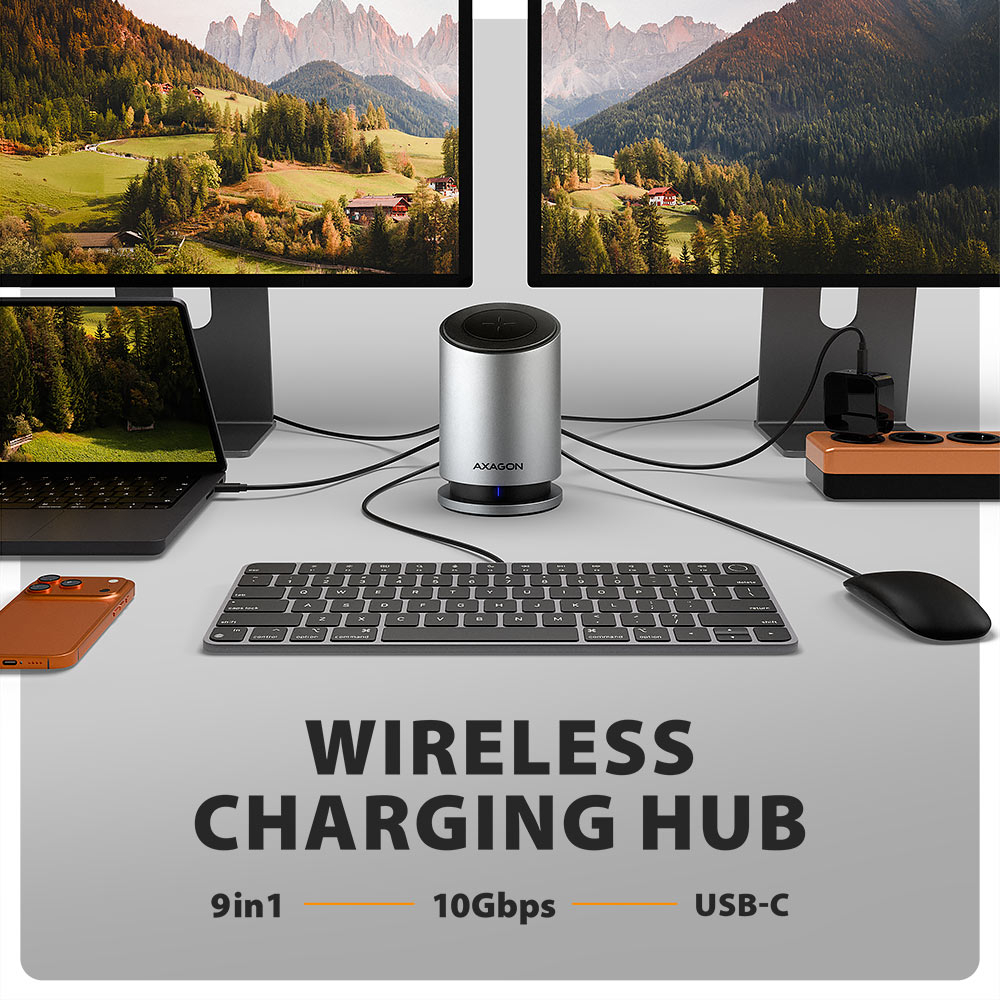 AXAGON USB-C 10Gbps Wireless Charging 9in1 hub | HMC-WL9 - Image 4