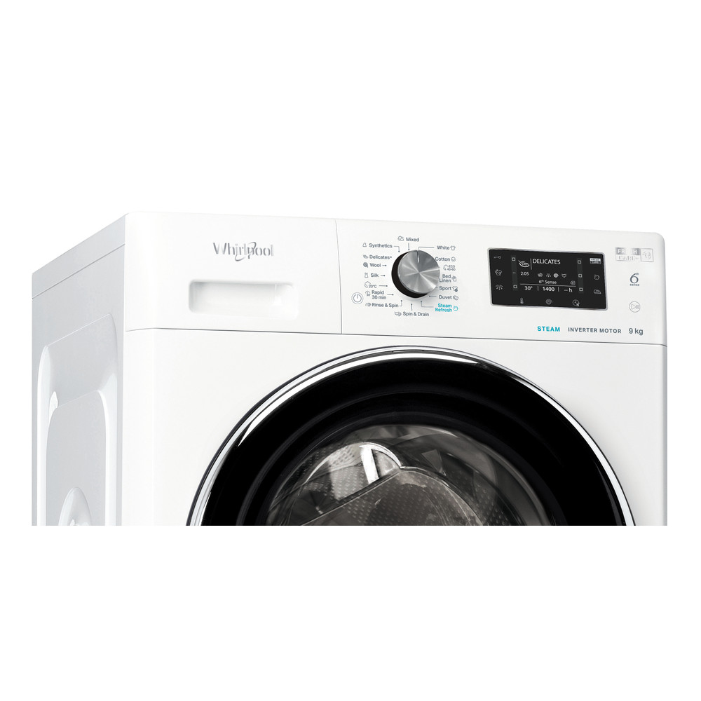 Whirlpool Washing machine | FFD 9489 BCV EE | Energy efficiency class A | Front loading | Washing capacity 9 kg | 1400 RPM | Depth 63 cm | Width 60 cm | Display | LCD | Steam function | White - Image 7