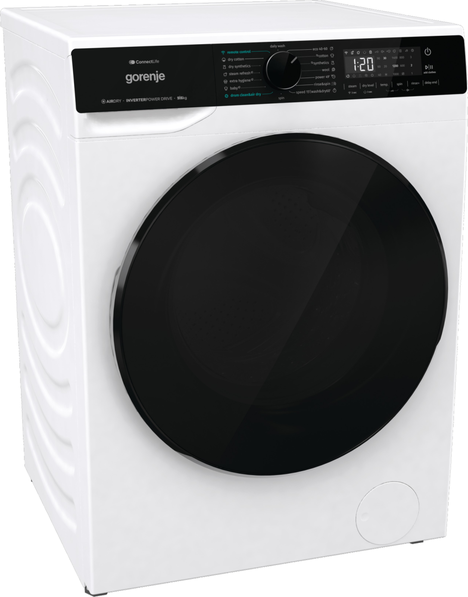 Gorenje Washing Machine with Dryer | WD2PA964ADW | Energy efficiency class A/D | Front loading | Washing capacity 9 kg | 1400 RPM | Depth 55 cm | Width 60 cm | Display | LED | Drying system | Drying capacity 6 kg | Steam function | Wi-Fi | White - Image 3