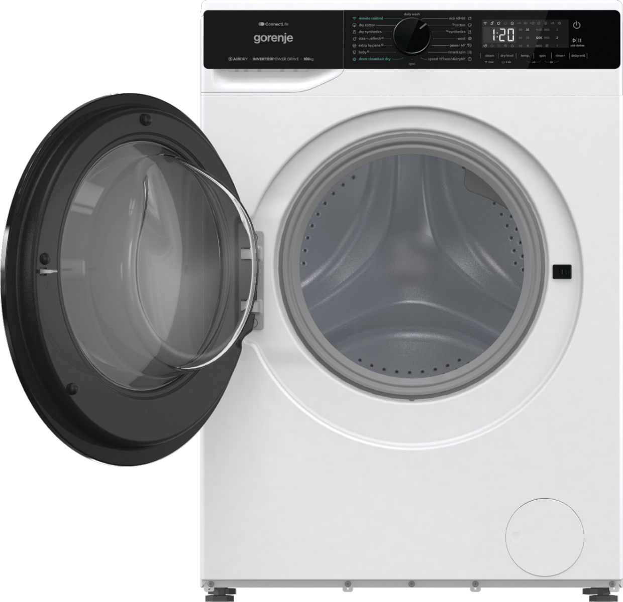 Gorenje Washing Machine with Dryer | WD2PA964ADW | Energy efficiency class A/D | Front loading | Washing capacity 9 kg | 1400 RPM | Depth 55 cm | Width 60 cm | Display | LED | Drying system | Drying capacity 6 kg | Steam function | Wi-Fi | White - Image 4