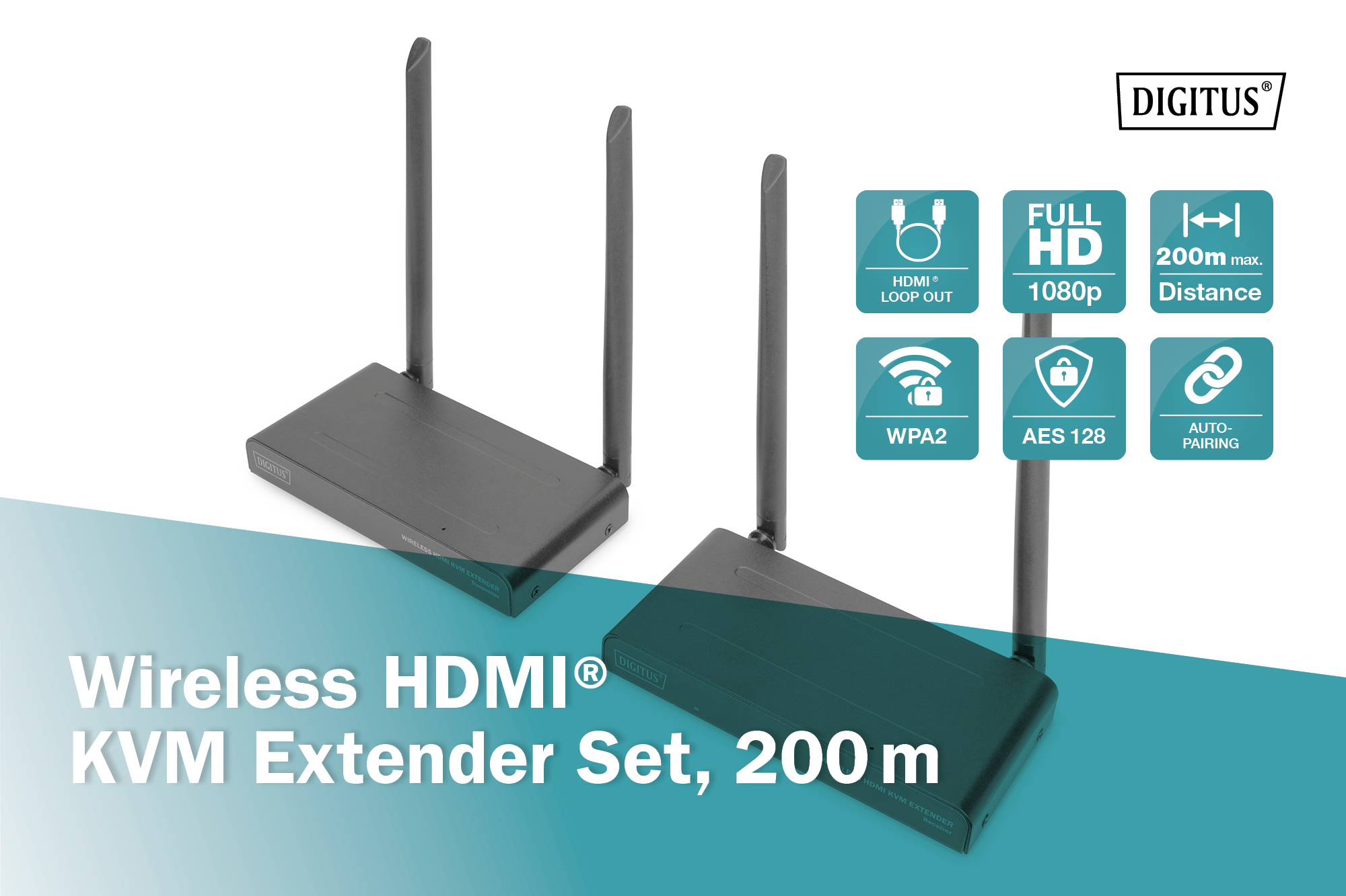 Digitus | Wireless HDMI KVM Extender Set, 200 m | DS-55321 - Image 9
