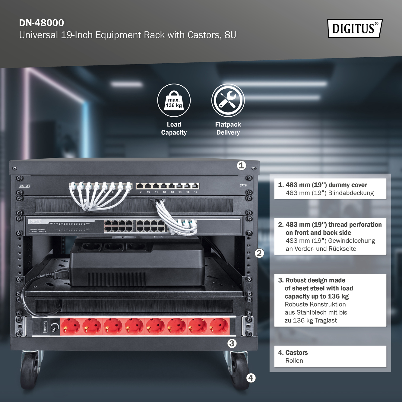 Digitus Universal 19-Inch Equipment Rack with Castors, 8U | DN-48000 - Image 7