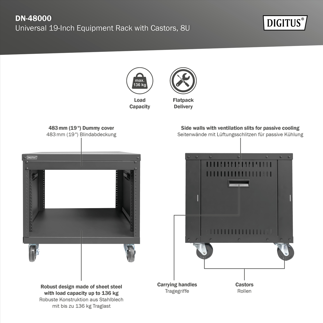 Digitus Universal 19-Inch Equipment Rack with Castors, 8U | DN-48000 - Image 8