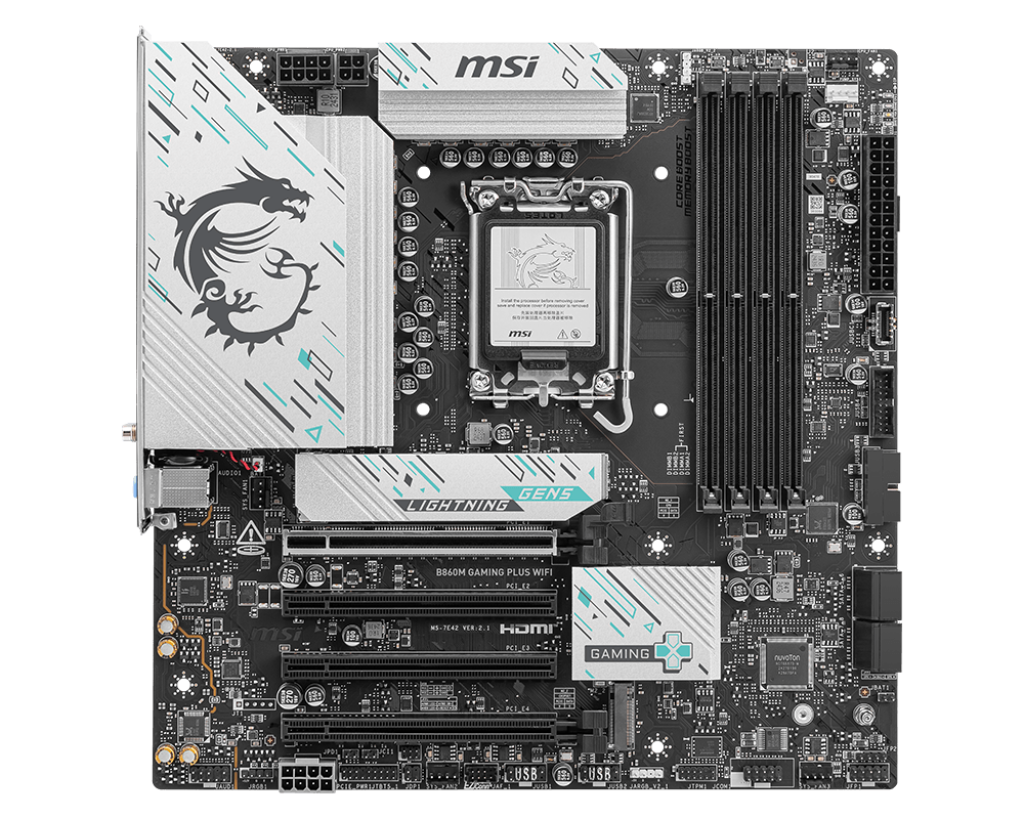 MSI B860M GAMING PLUS WIFI | Processor family Intel | Processor socket LGA1851 | DDR5 | Supported hard disk drive interfaces SATA, M.2 | Number of SATA connectors 4