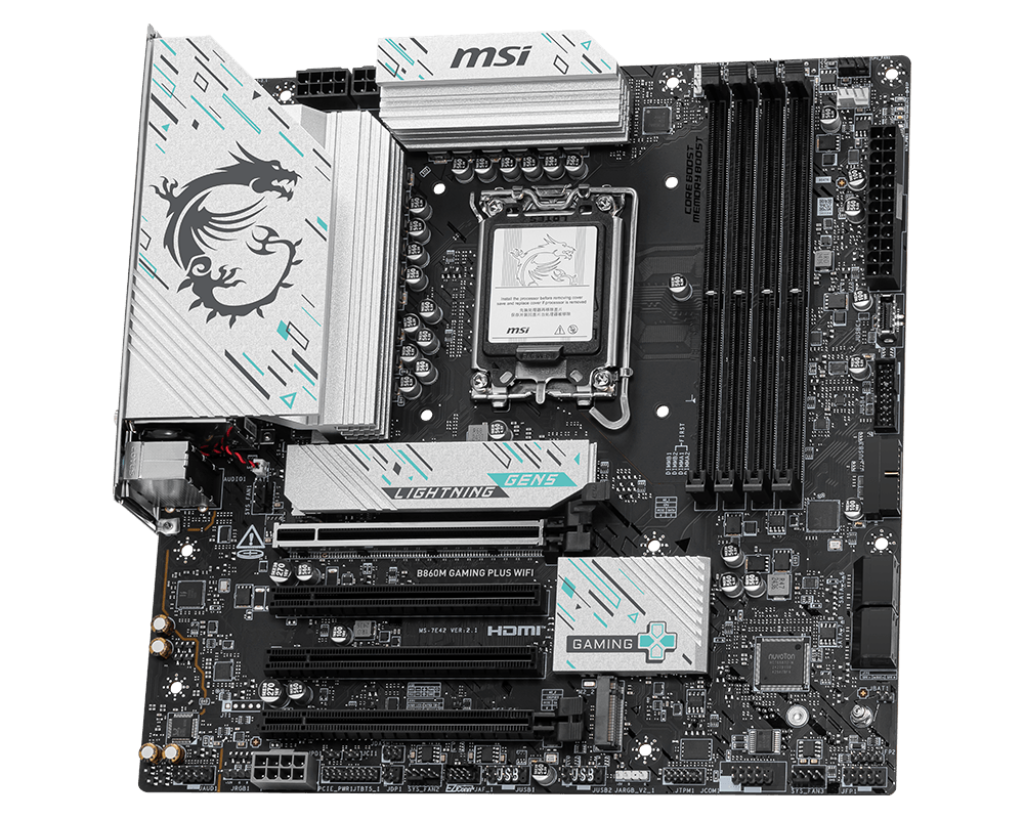 MSI B860M GAMING PLUS WIFI | Processor family Intel | Processor socket LGA1851 | DDR5 | Supported hard disk drive interfaces SATA, M.2 | Number of SATA connectors 4 - Image 3