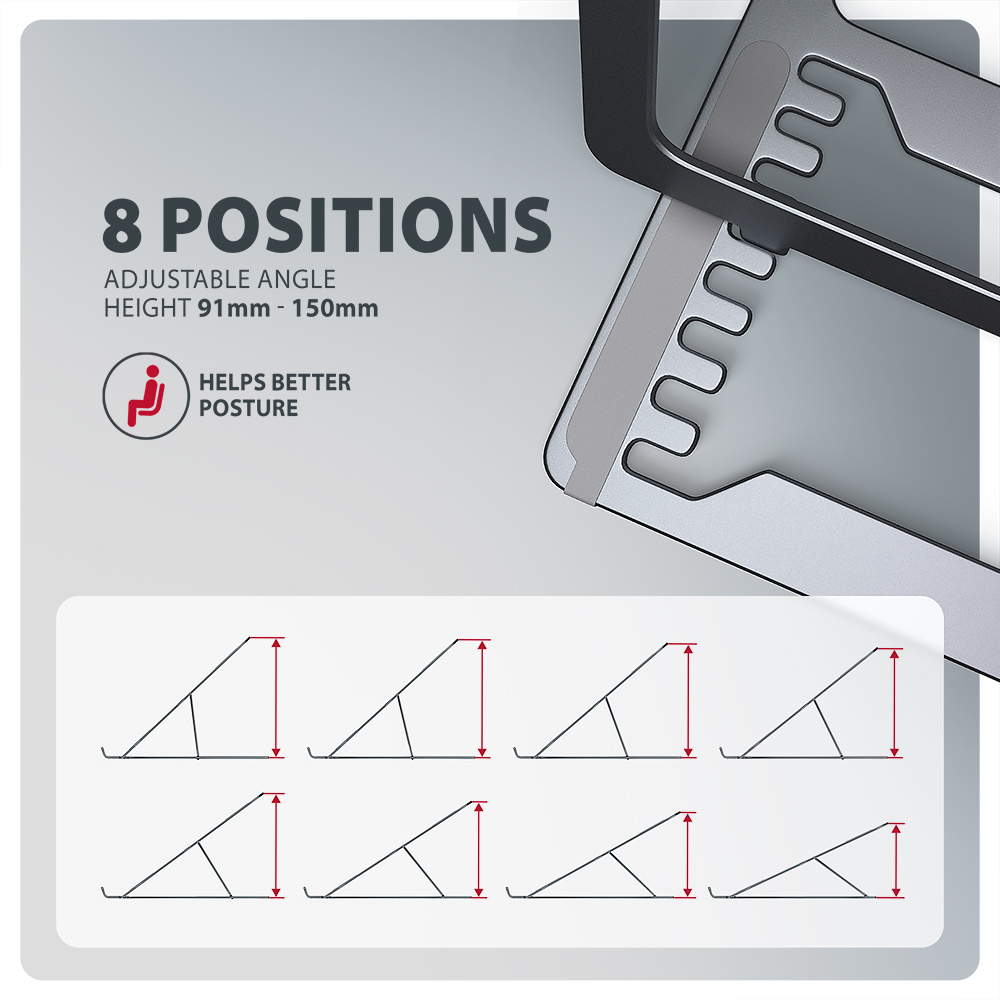 AXAGON STND-LAG stand for laptops and tablets | Adjustable Height, Angle | 10-17.3 " | Maximum weight (capacity) 20 kg | Grey - Image 3