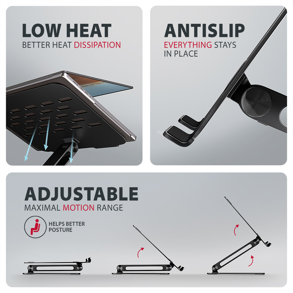 AXAGON STND-LQB stand for notebooks and tablets | Adjustable Height, Angle | 10-17.3 " | Maximum weight (capacity) 5 kg | Black - Image 2