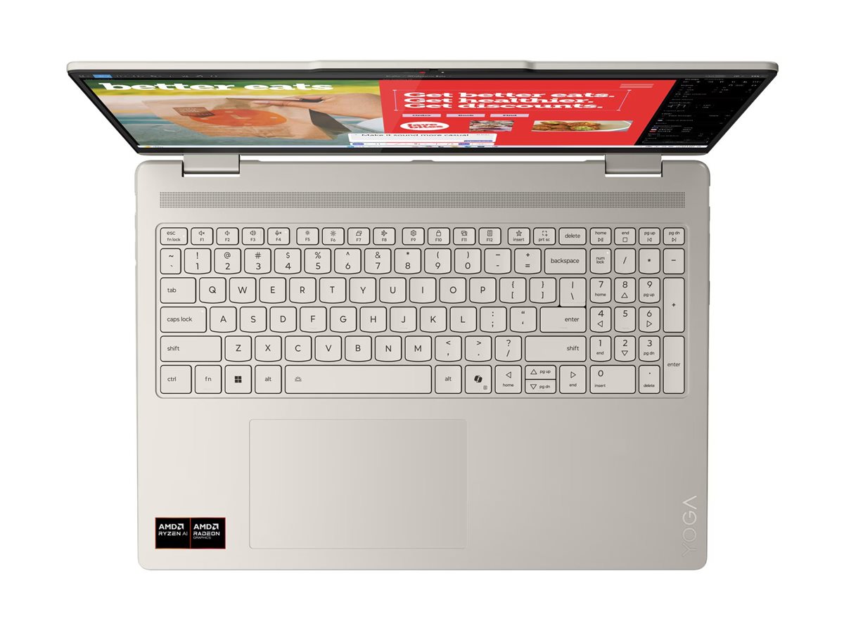 Lenovo Yoga 7 2-in-1 16AKP10 | Seashell | 16 " | OLED | Touchscreen | 2.8K WQXGA+ | 2880 x 1800 pixels | AMD Ryzen AI 7 | 350 | 16 GB | Soldered LPDDR5x | Solid-state drive capacity 1000 GB | AMD Radeon 860M Graphics | Windows 11 Home | 802.11be | Bluetooth version 5.4 | Keyboard language Nordic | Keyboard backlit | Warranty 24 month(s) | Battery warranty 12 month(s) - Image 8