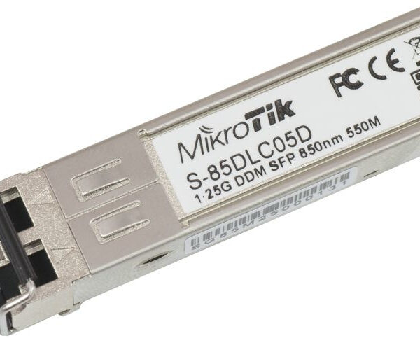 MikroTik | S-85DLC05D | SFP | Multi-Mode Fiber | Dual LC | 10/100/1000 Mbit/s | Wavelength 850 nm | Maximum transfer distance 550 m | -40 to 70C