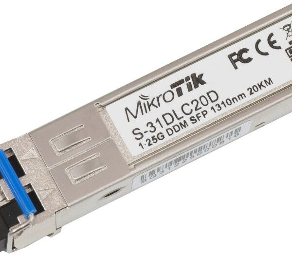 MikroTik | S-31DLC20D | SFP | Single-Mode Fiber | Dual LC | 10/100/1000 Mbit/s | Wavelength 1310 nm | Maximum transfer distance 20000 m | -40 to +70C