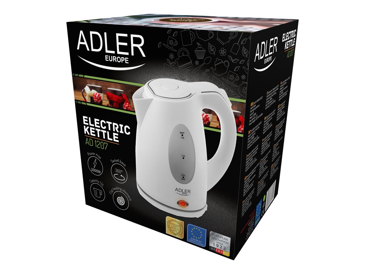 Adler | Kettle | AD 1207 | Standard | 2000 W | 1.5 L | Plastic | 360° rotational base | White - Image 6